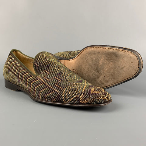 DONALD J PLINER Size 9.5 Brown & Gold Beaded Leather Slip On Loafers