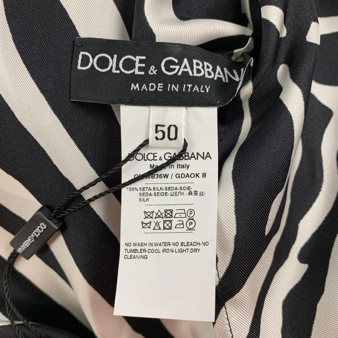 DOLCE &amp; GABBANA Taille 40 Robe à col châle en soie zèbre blanc noir