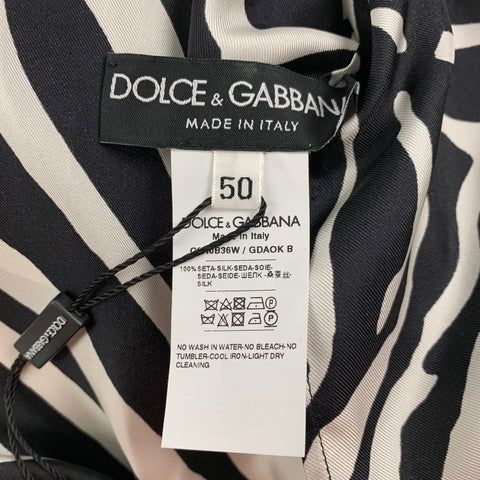 DOLCE & GABBANA Size 40 Black White Zebra Silk Shawl Collar Robe