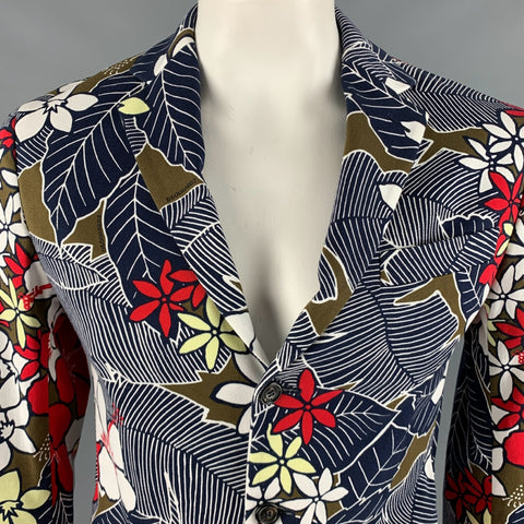 DSQUARED2 Size 42 Navy Multi-Color Floral Cotton Elastane Sport Coat