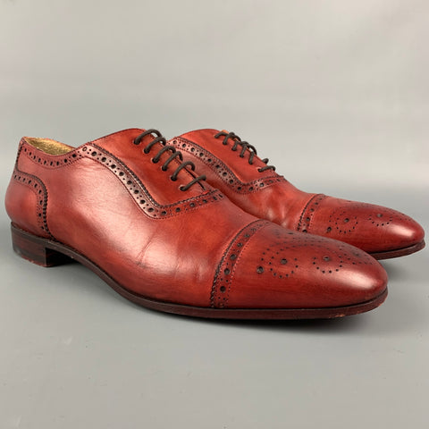 PAUL SMITH Size 11 Brick Antique Leather Cap Toe Lace Up Shoes
