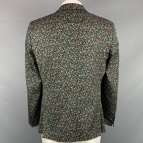 PS by PAUL SMITH Size 44 Black & Green Print Cotton Notch Lapel Sport Coat