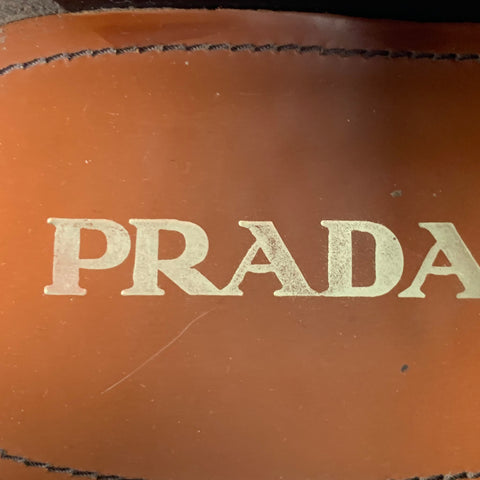 PRADA Size 9.5 Tan Grey Perforated Leather Wingtip Lace Up Shoes