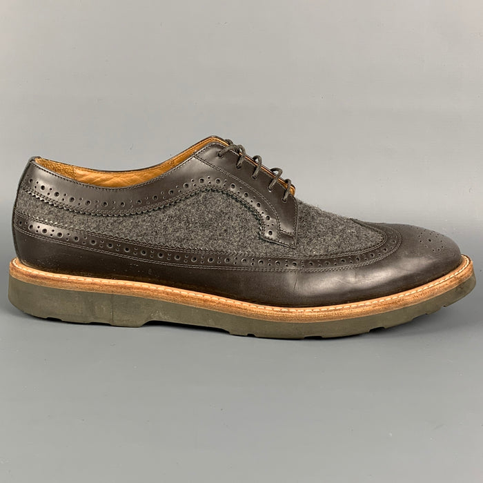 PAUL SMITH Talla 9.5 Zapatos con cordones y punta de ala de cuero gris