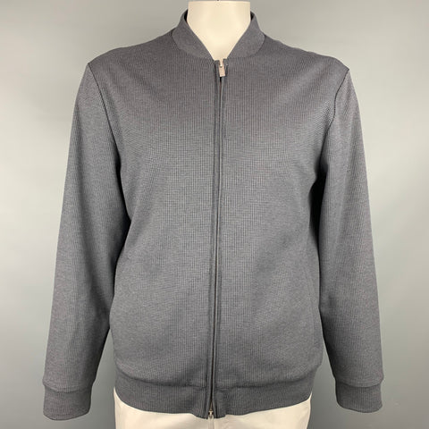 ARMANI COLLEZIONI Size XL Grey & Black Houndstooth Cotton Bomber Jacket