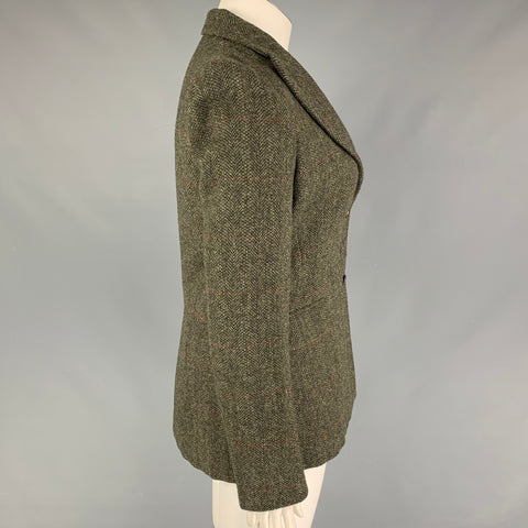 RALPH LAUREN Purple Label Talla 12 Chaqueta con solapa de pico de lana en espiga marrón oliva