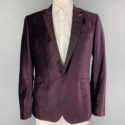 TED BAKER Size 42 Purple Velvet Cotton Polyamide Notch Lapel Sport Coat