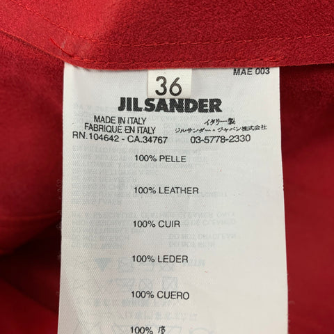 JIL SANDER Size 6 Red Leather Trucker Jacket