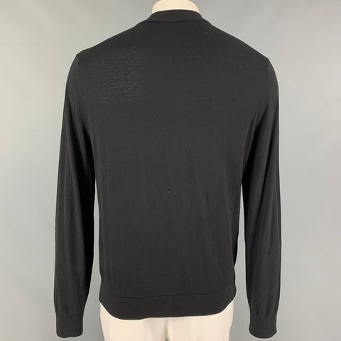 TODD SNYDER Size L Black Silk Cotton Buttoned Cardigan