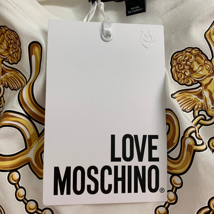 LOVE MOSCHINO Size 4 White & Gold Cotton Love Jewel Print T-Shirt
