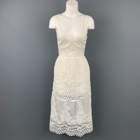 SELF-PORTRAIT Size 6 White Lace Cotton Blend Dress