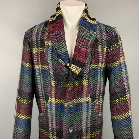 ISSEY MIYAKE Size S Multi-Color Plaid Shawl Collar Coat