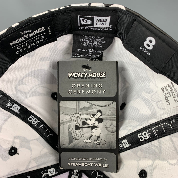 CÉRÉMONIE D'OUVERTURE x New Era Taille 8 Chapeau en coton Mickey Mouse noir blanc