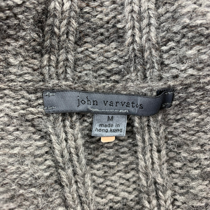 JOHN VARVATOS Size M Gray Cable Knit Wool / Alpaca Zip Up Cardigan