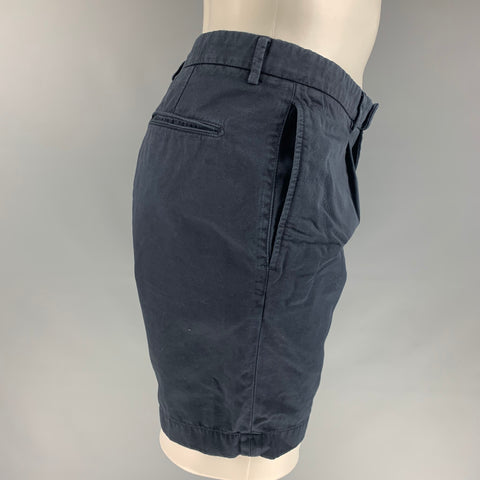 BOGLIOLI Size 30 Navy Cotton  Linen Pleated Shorts