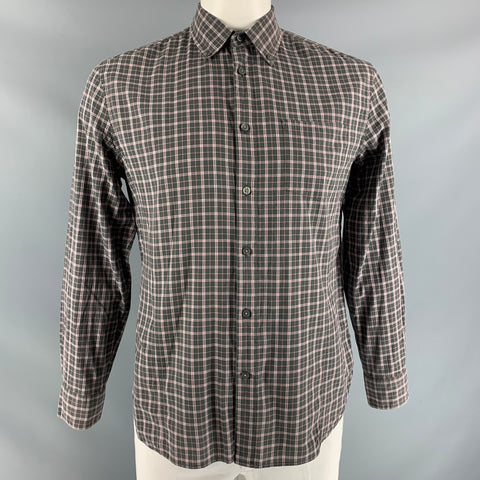 JOHN VARVATOS Size M Charcoal & Red Plaid Cotton Button Down Long Sleeve Shirt