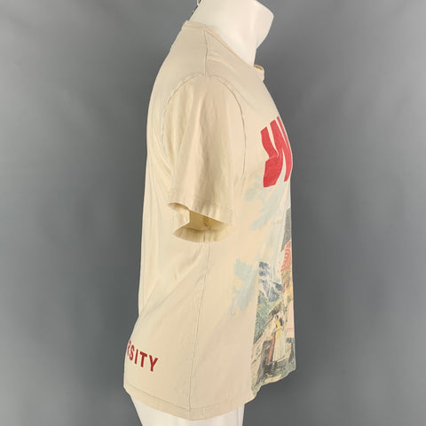WALTER VAN BEIRENDONCK x DSM Size L Beige Red Graphic Cotton Crew-Neck T-shirt