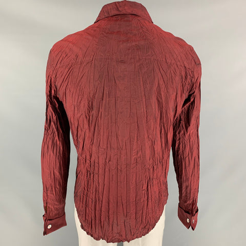 JUST CAVALLI Size XXL Burgundy Wrinkled French Cuff Long Sleeve Shirt