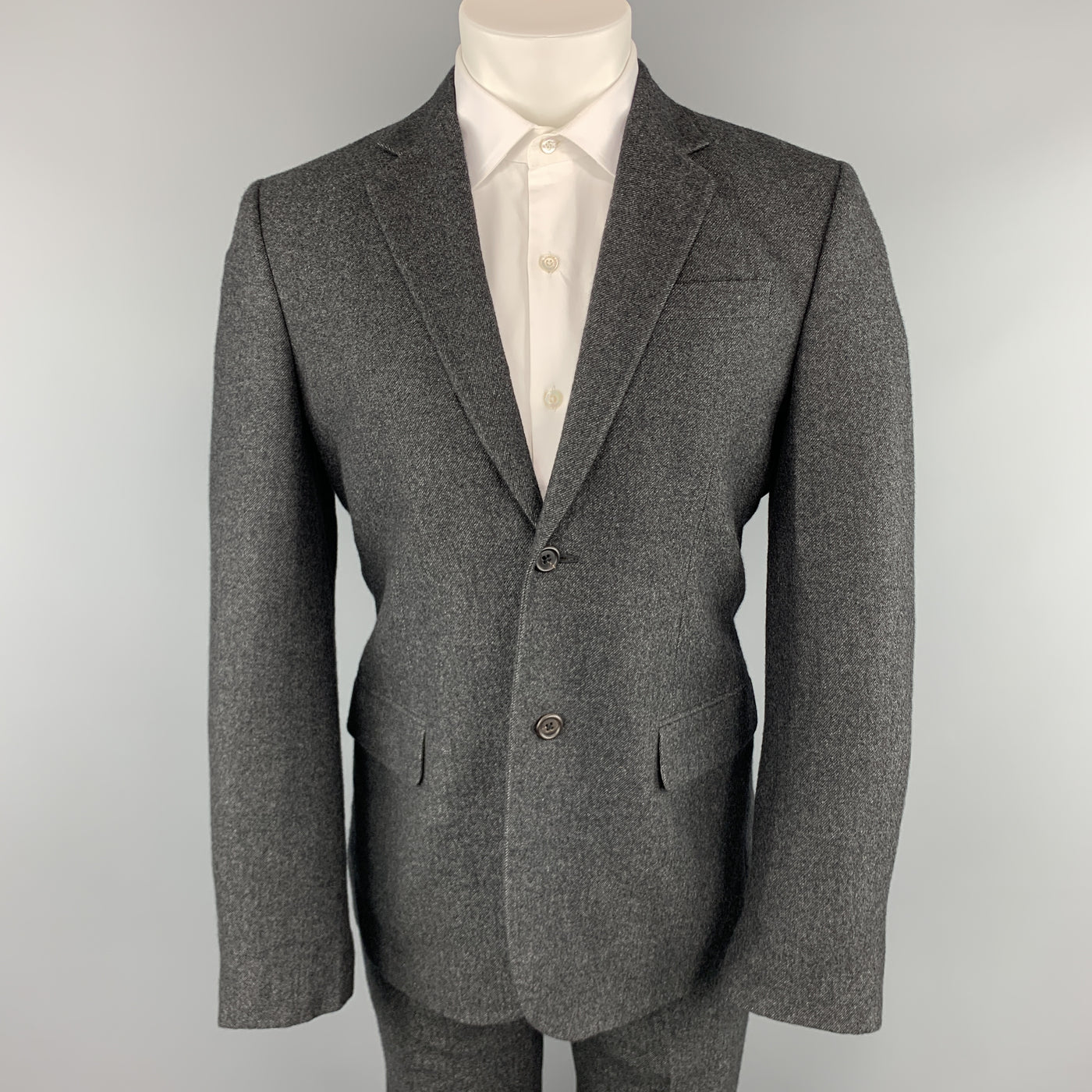 MARC JACOBS Size 38 Charcoal Textured Cashmere Notch Lapel Wide Leg Suit