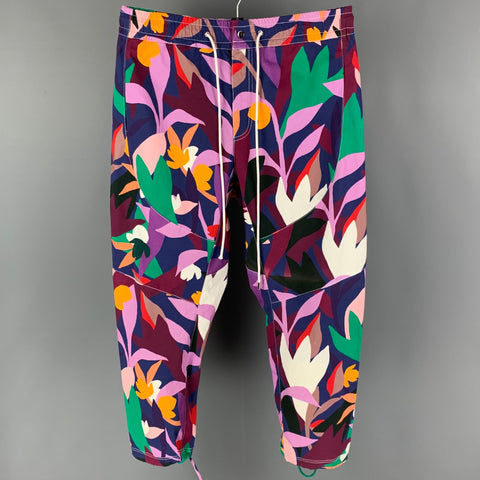 PRABAL GURUNG Size L Multi-Color Abstract Cotton Drawstring Casual Pants