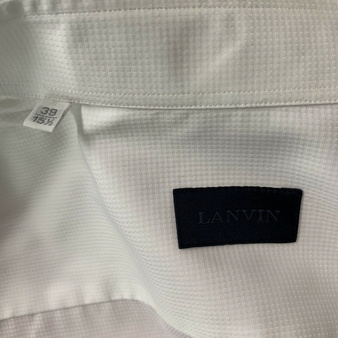 LANVIN Size M White Textured Cotton Button Down Long Sleeve Shirt