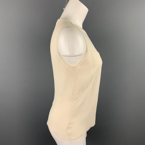 AKRIS Size 6 Cream Chiffon Silk Scoop Neck Sleeveless Blouse