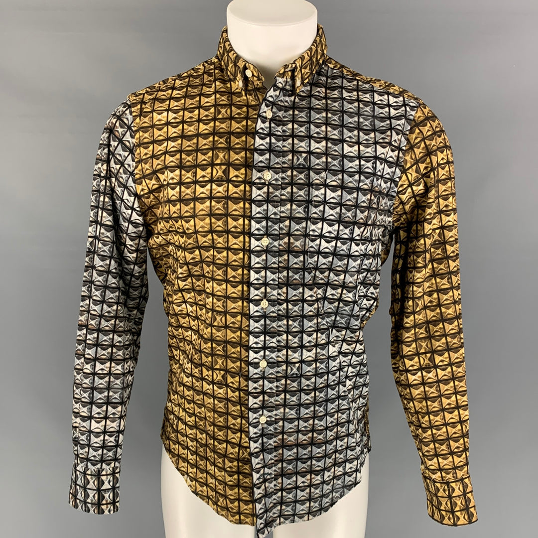 GITMAN VINTAGE for OPENING CEREMONY Size M Grey & Gold Print Cotton Button Down Long Sleeve Shirt