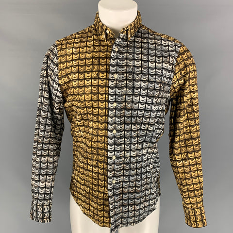 GITMAN VINTAGE pour CÉRÉMONIE D’OUVERTURE Taille M Chemise à manches longues boutonnée en coton imprimé gris et or
