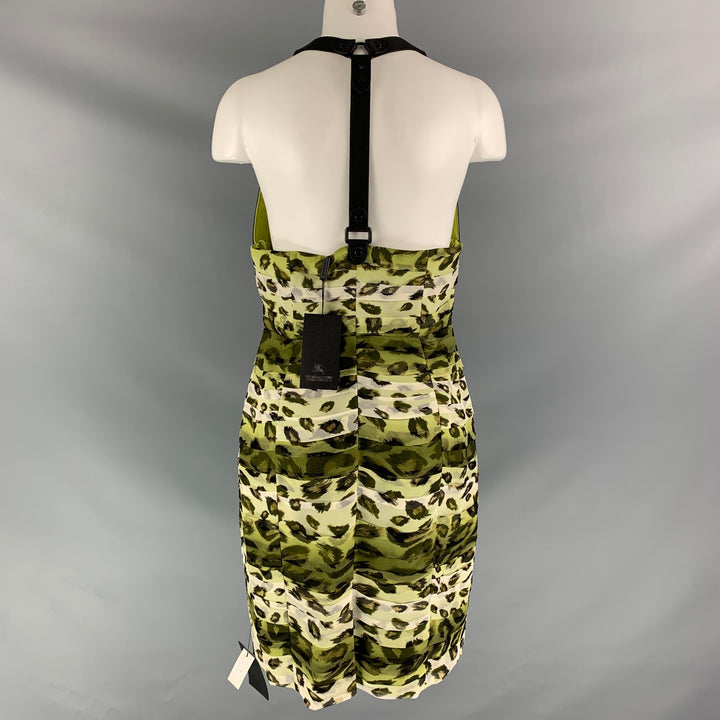 BURBERRY PRORSUM Spring 2011  Size 10 Green Black Silk Camouflage Leather Knee-Length Dress