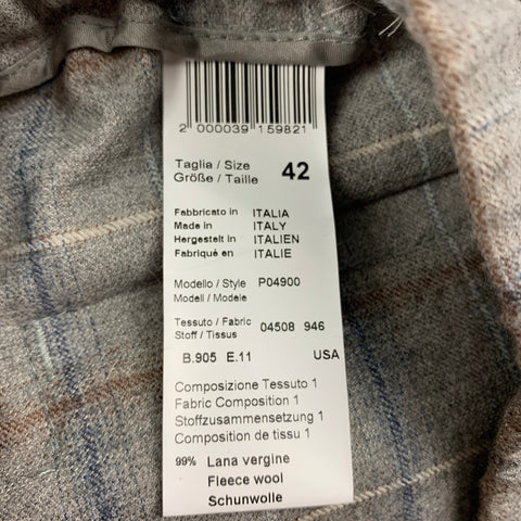 PESERICO Taille 6 Pantalon habillé à carreaux en laine vierge grise et bleue