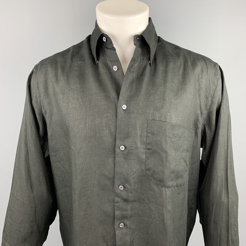 GIORGIO ARMANI Size S Black Linen Button Up Long Sleeve Shirt