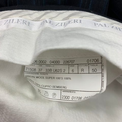 PAL ZILERI Size 40 Black Blue Stripe Wool Double Breasted Suit