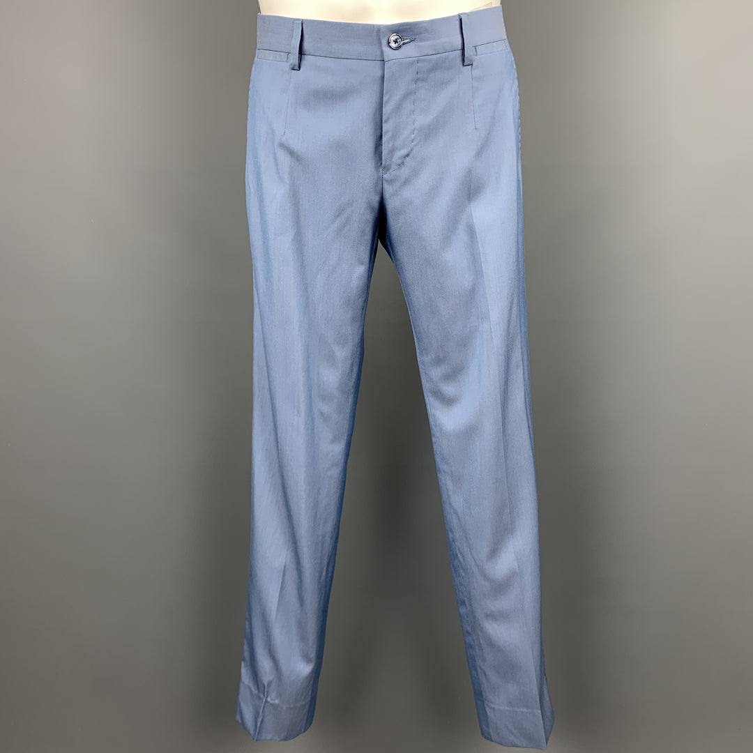 DOLCE & GABBANA Size 36 Regular Light Blue Wool / Silk Shawl Lapel Suit
