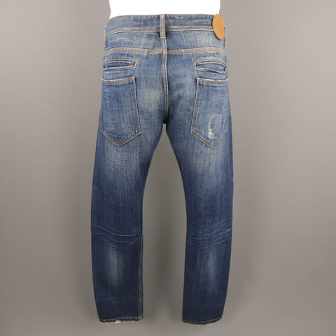 RAF by RAF SIMONS Size 34 Indigo Distressed Denim Button Fly Jeans