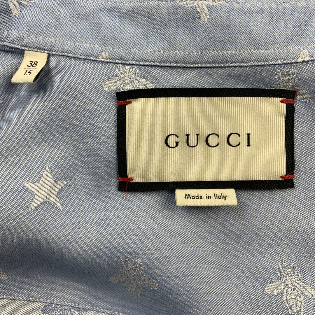GUCCI Talla XS Camisa de manga larga con botones de algodón jacquard azul claro