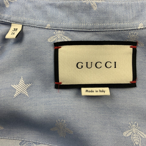 GUCCI Size XS Light Blue Jacquard Cotton Button Up Long Sleeve Shirt