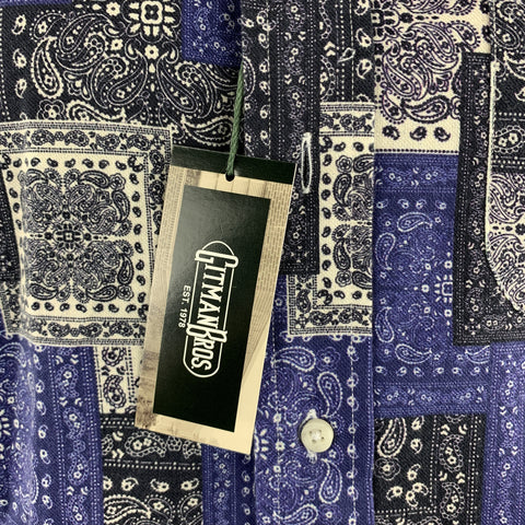 GITMAN VINTAGE Size L Blue & Navy Bandana Cotton Button Down Long Sleeve Shirt