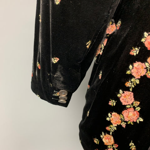 PAUL SMITH Size 40 Black Embroidery Velvet Notch Lapel Sport Coat