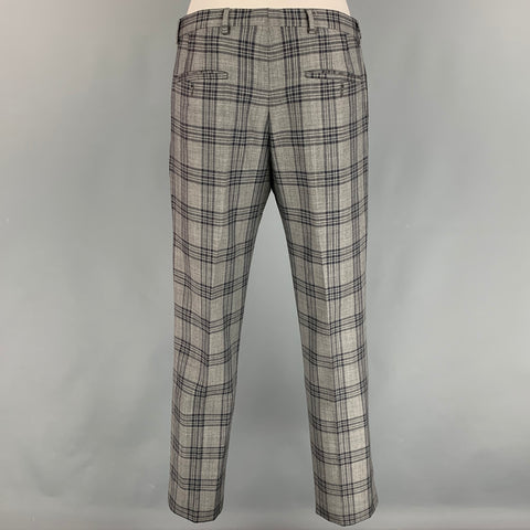 PAUL SMITH The Kensington Size 36 Grey Charcoal Plaid Wool Notch Lapel Suit