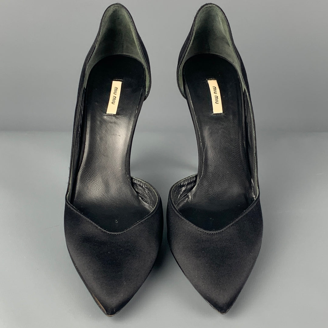 MIU MIU Size 5 Black Satin Solid D'Orsay Pumps