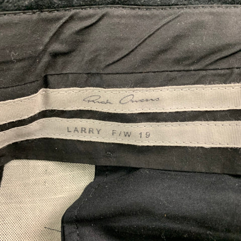 RICK OWENS FW 19 Larry Size 40 Black Velvet Cotton Linen Cropped Pants