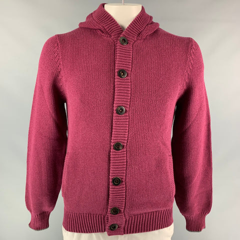 BRUNELLO CUCINELLI Size 42 Burgundy Knitted Cotton / Polyamide Hooded Jacket