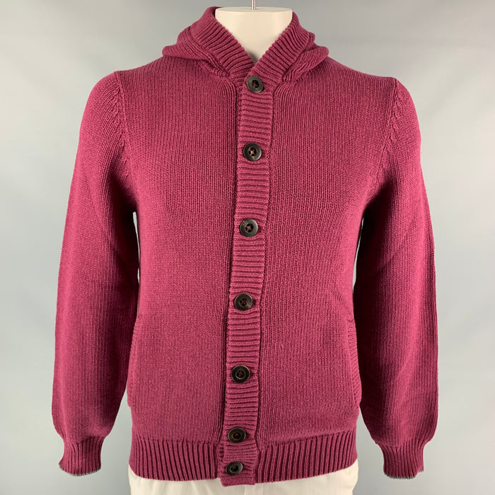 BRUNELLO CUCINELLI Size 42 Burgundy Knitted Cotton / Polyamide Hooded Jacket