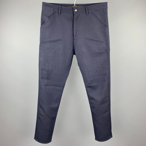 ANDREW BUCKLER Size 32 Navy Wool Zip Fly High Waisted Casual Pants