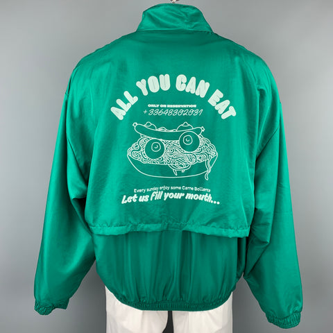 CARNE BOLLENTE Size XL Green Graphic Polyester Bomber Jacket