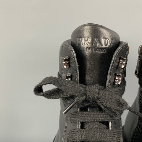 PRADA Size 8 Black Leather City Calf Boots