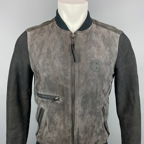 ALLSAINTS Size S Charcoal & Black Color Block Suede Bomber Jacket