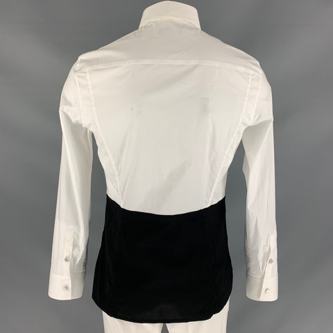 DIRK BIKKEMBERGS Size L Black & White Color Block Cotton & Elastane Button Up Long Sleeve Shirt