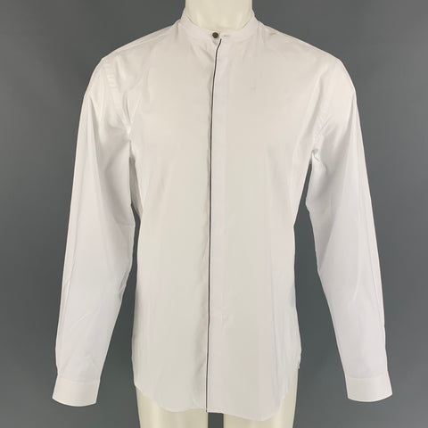 THE KOOPLES Size L White & Black Cotton Nehru Collar Long Sleeve Shirt