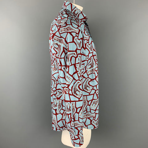 SALVATORE FERRAGAMO Size L Blue & Burgundy Giraffe Print Cotton Long Sleeve Shirt